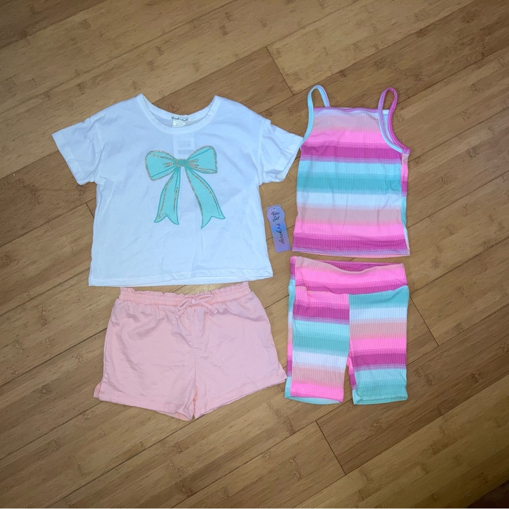 NWT Girls Size 8 Bows & Stripes Outfit - 2 Tops & 2 Shorts